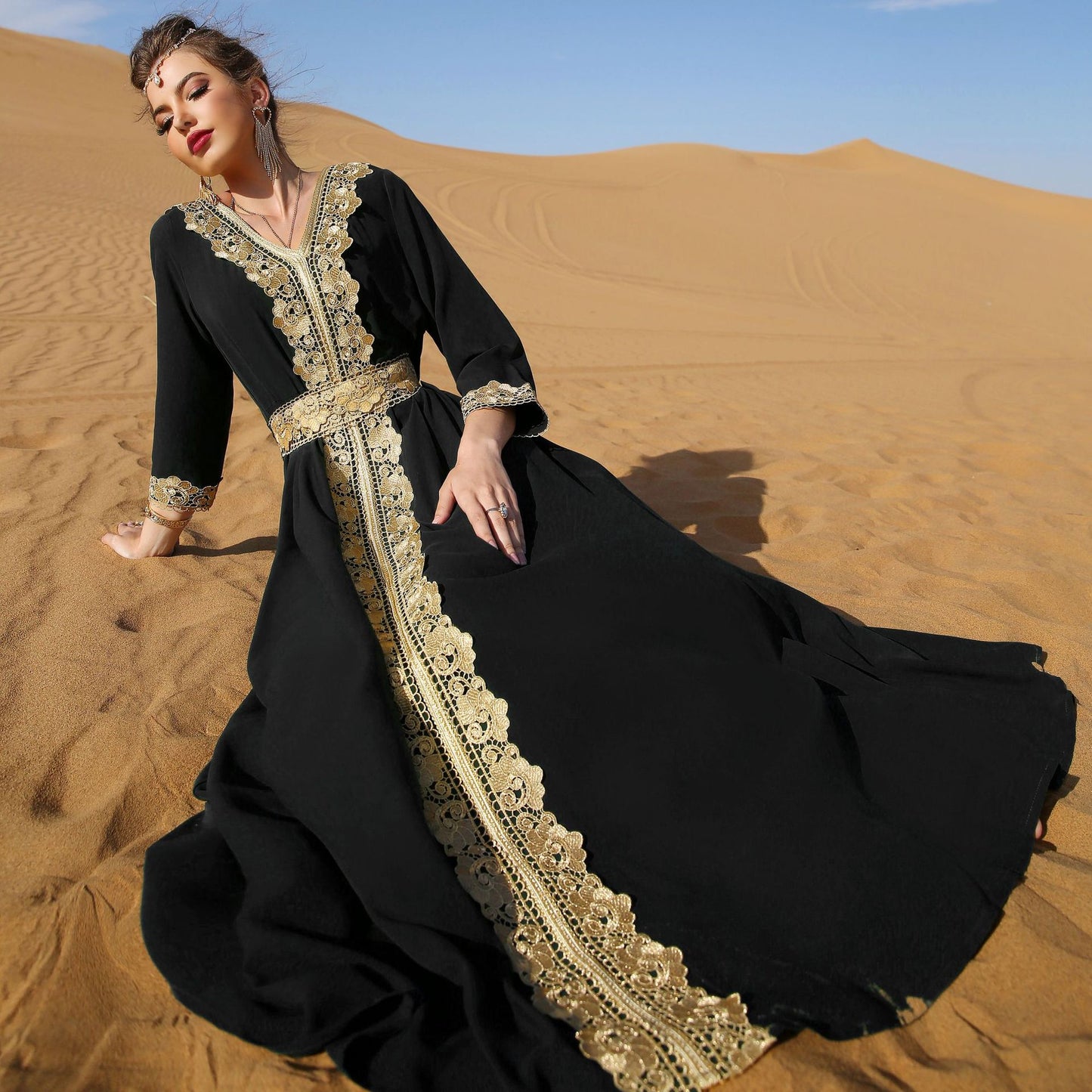 Women's Black Embroidered Lace Elegant Retro Dress Dresses