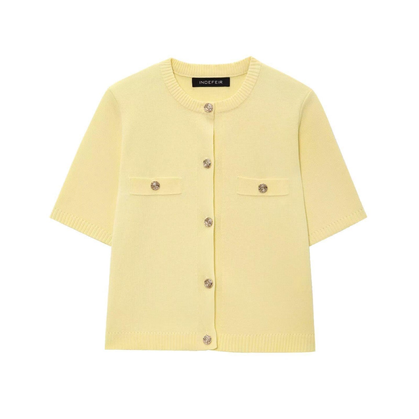 Women's Sleeve Button Summer Round Bow Tie Knitwear