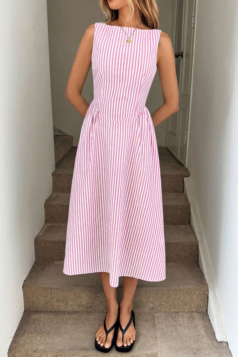 Cool Simple Round Neck Waist Trimming Slimming Temperament Dress