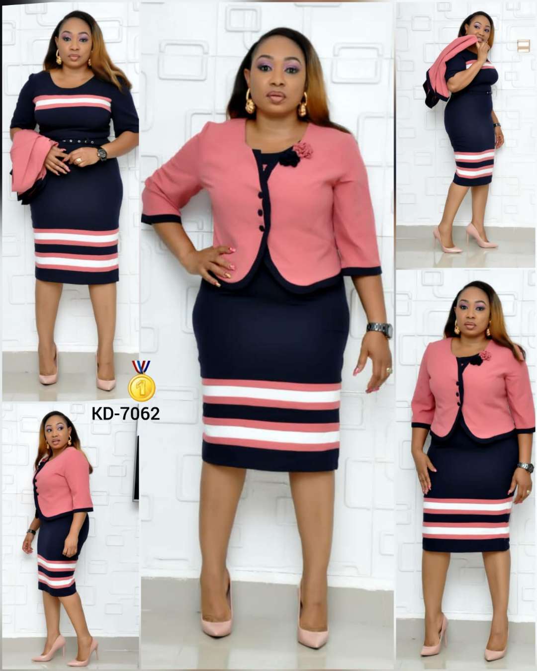 Women's African Striped Button Dress Two-piece Colors Suits