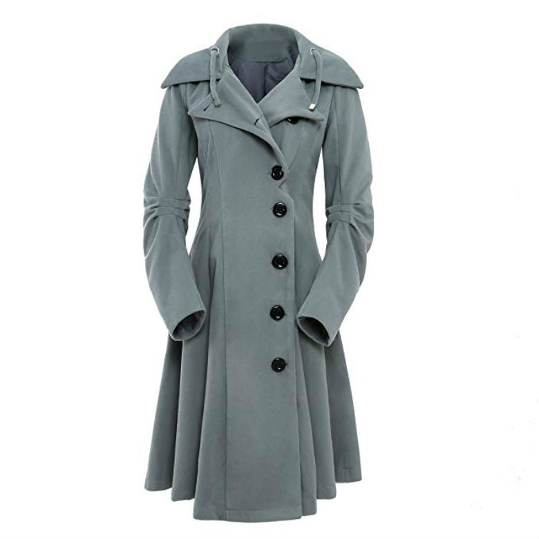 Women's Hooded Slim Fit Overcoat Double Breasted Coats