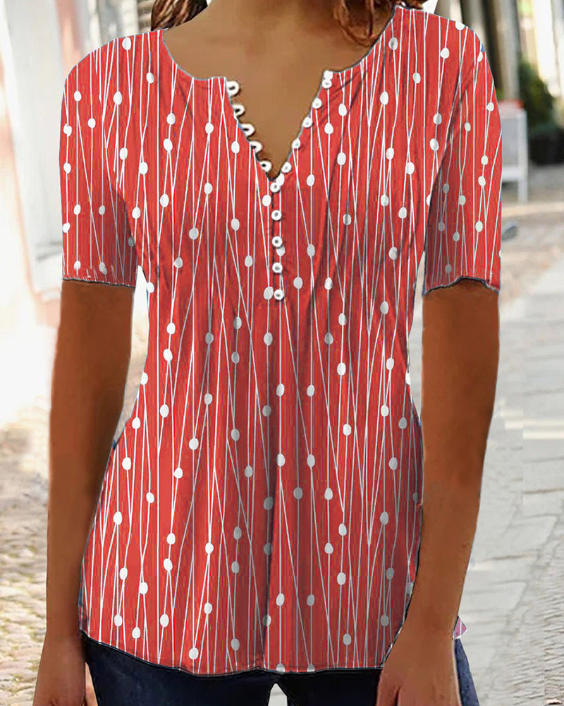 Classy Trendy Printed Short-sleeved Shirt Bottoming Blouses