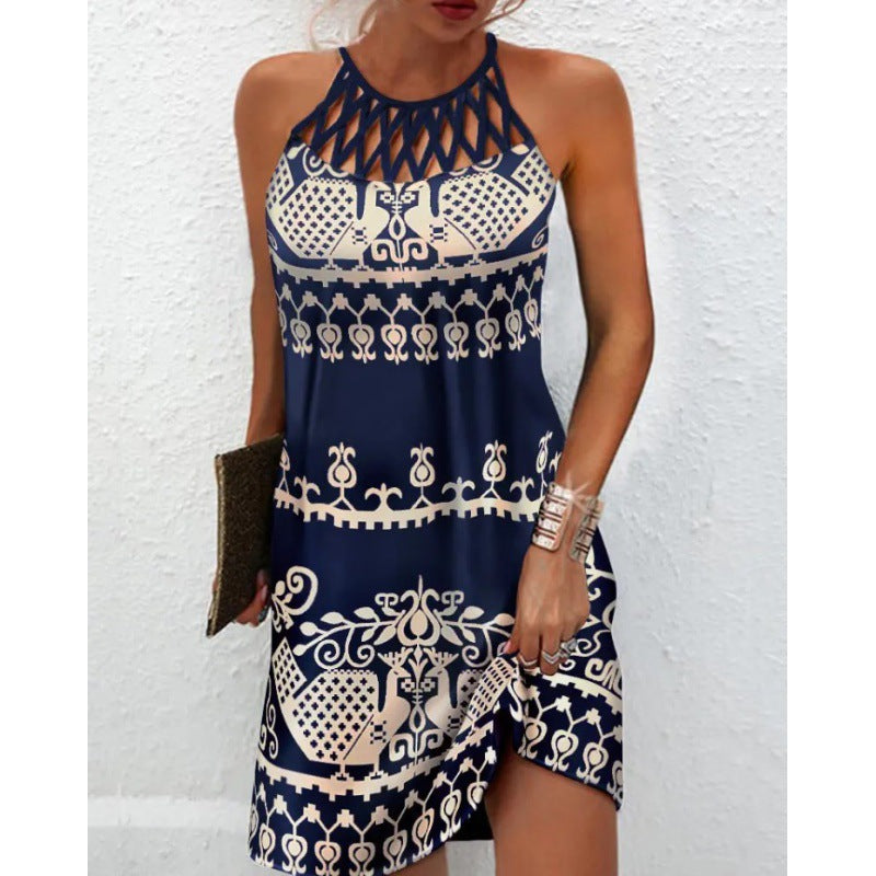 Women's Summer Round Neck Collar Sleeveless Halter Dresses