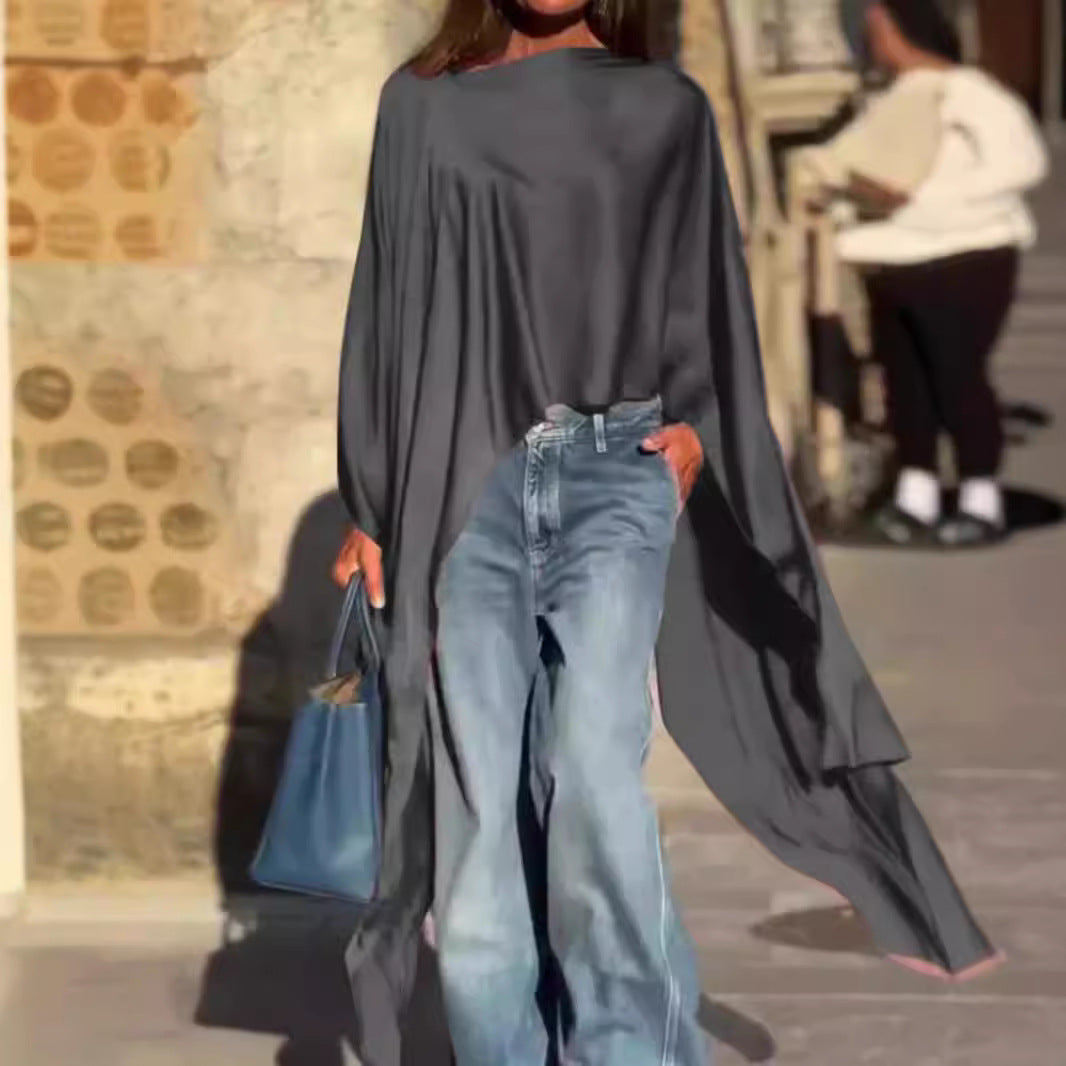 Women's Color Irregular Hem Loose Stylish Long Blouses
