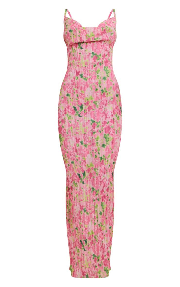 Spring Russian Printed Pleated Slim Fit Slimming Dresses