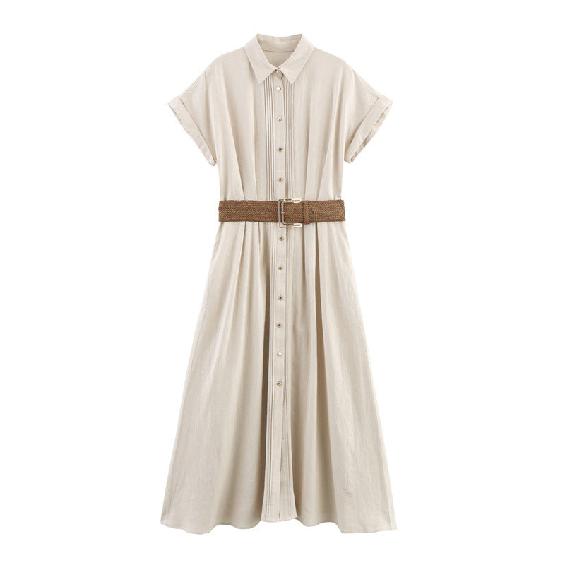 Women's Summer Fashion Casual With Belt Single-breasted Dresses