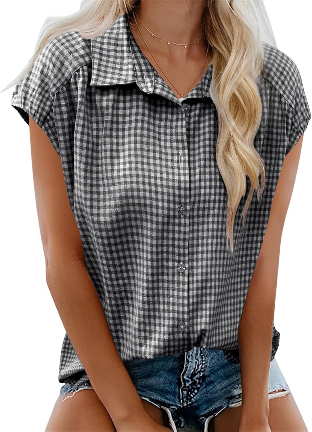 Women's Summer Button Short-sleeved Shirt Lapel Casual Blouses