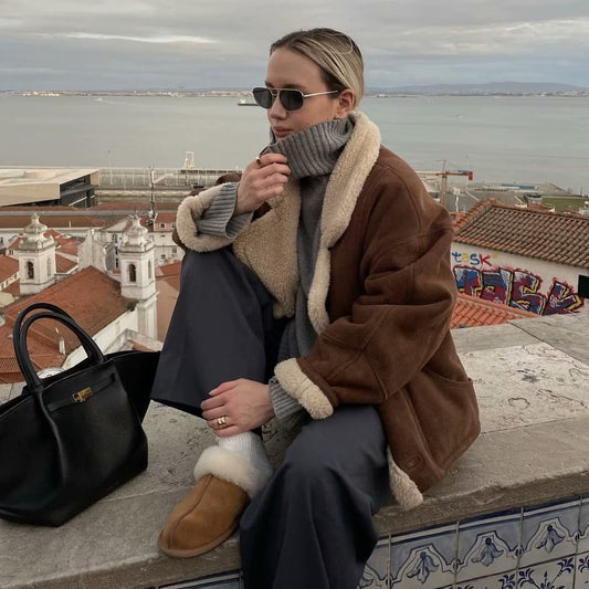 Women's Fashion Loose Warm Vintage Lamb Wool Coats