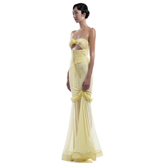 Women's Sexy Lacing Dress Flower Decorative Mesh Dresses