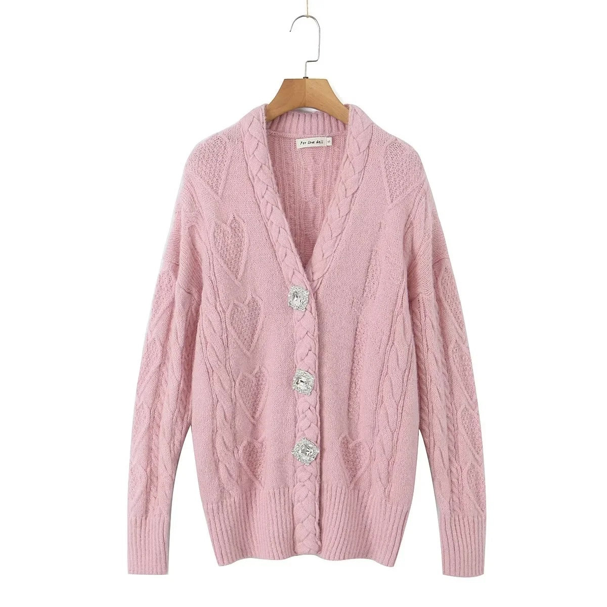 Early Autumn American Gentle Rhinestone Buckle Heart-shaped Sweaters