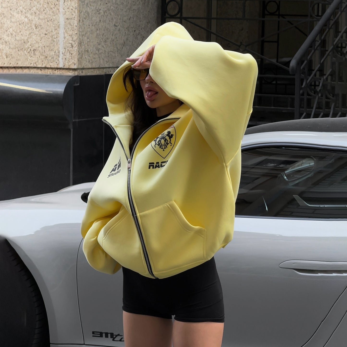 Women's High Street Style Zipper Hooded Personalized Sweaters