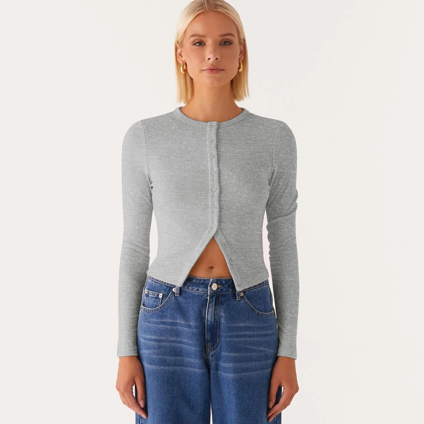 Beautiful Women's Solid Color Long Button Women's Sweater