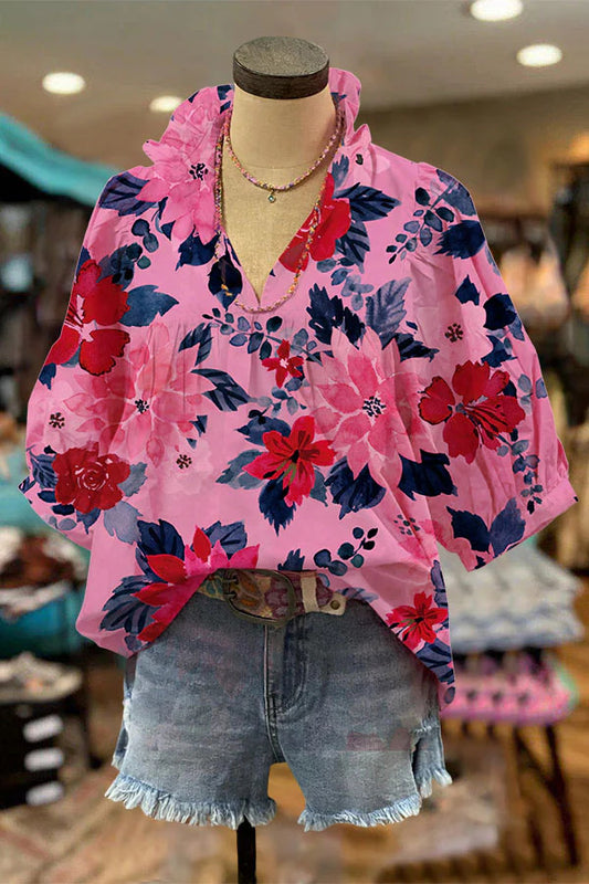 Women's Printed T-shirt Imitation Shirt Lapel Decorative Blouses