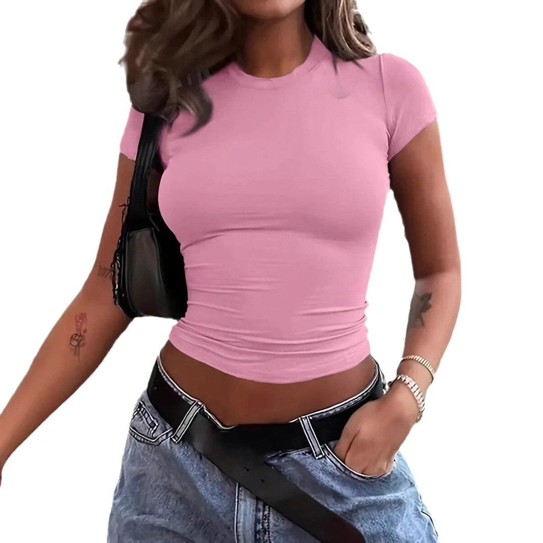Women's Solid Color Round Neck Basic T-shirt Blouses