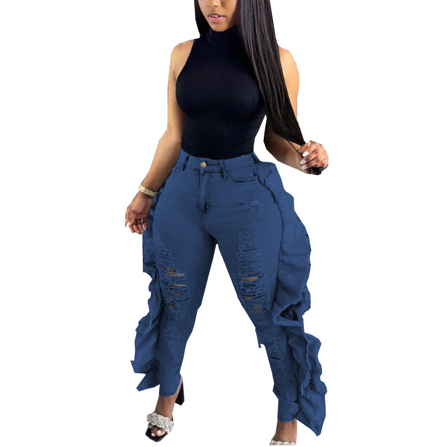 Fashion Sexy Personalized Ripped Washed Slim Stretch Pants