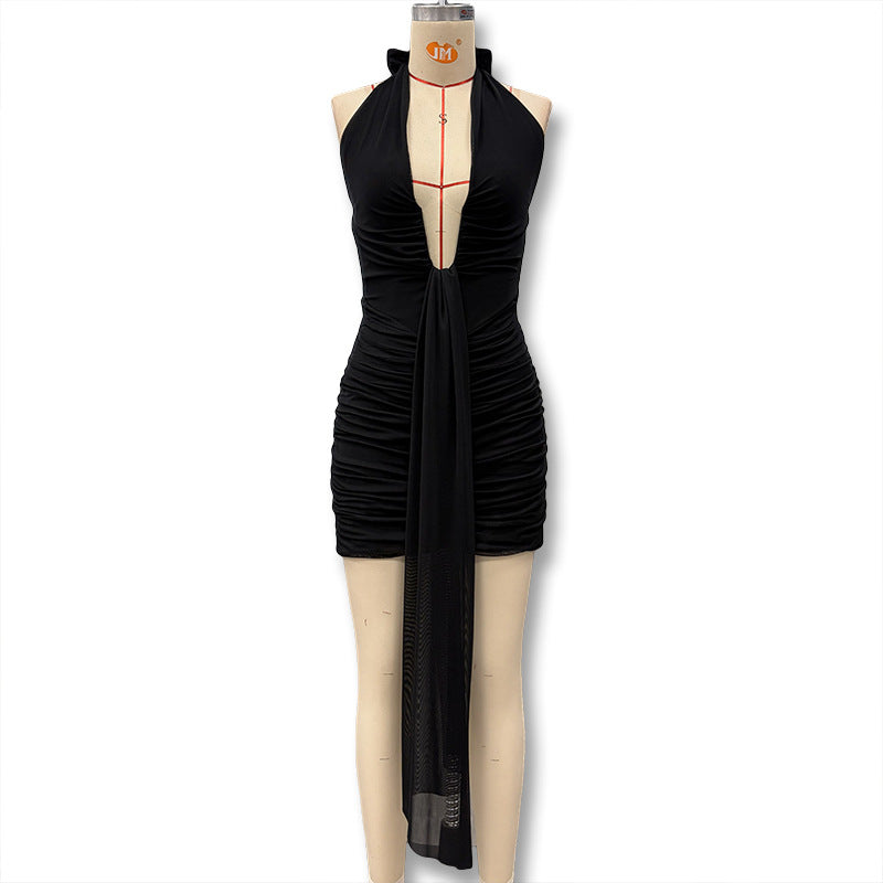 Women's Sexy Deep V Backless Halter Hot Dress