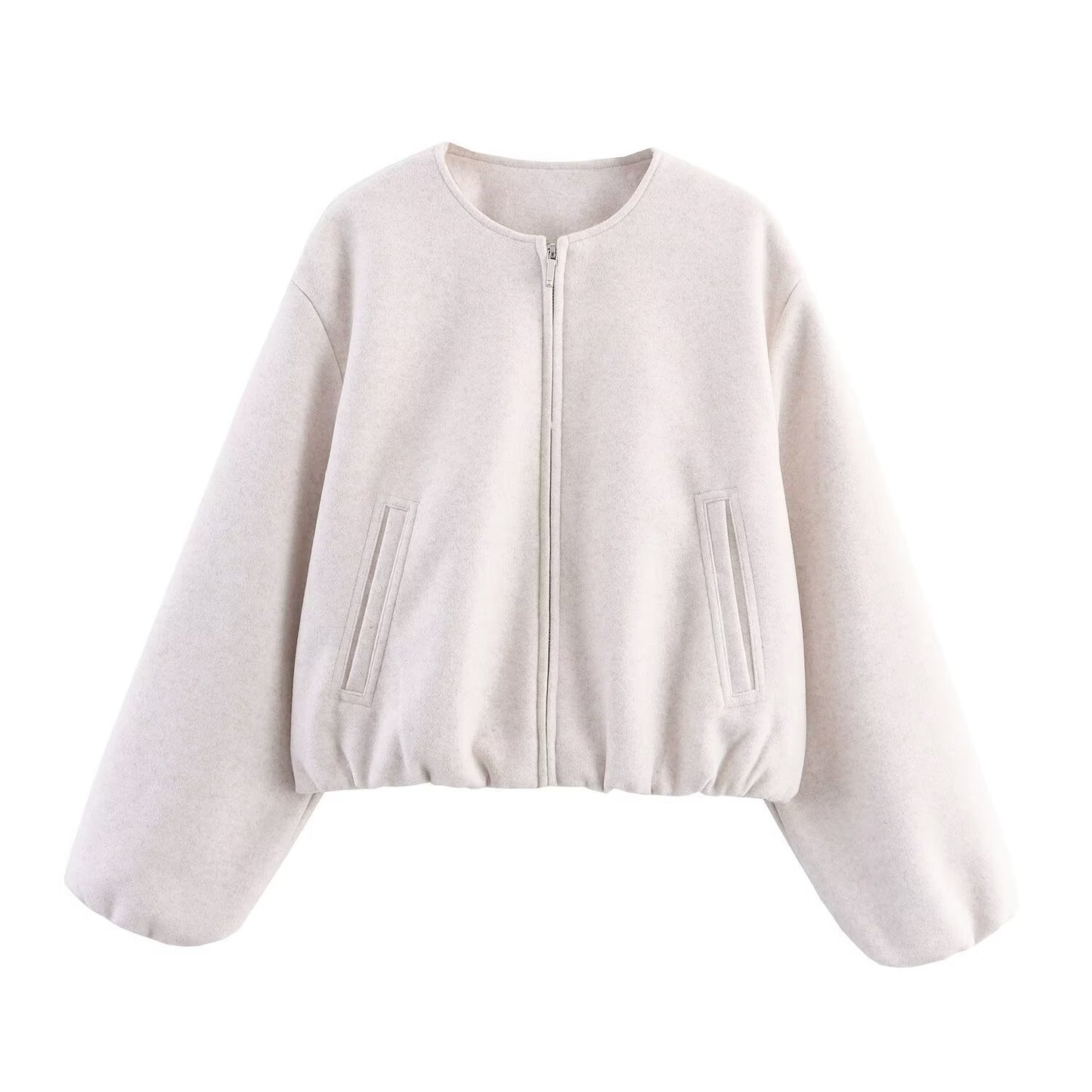 Women's Round Neck Long Sleeve Solid Color Jackets