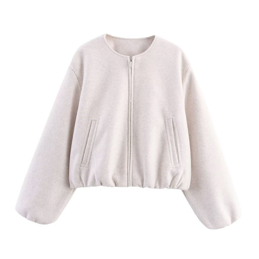 Women's Round Neck Long Sleeve Solid Color Jackets