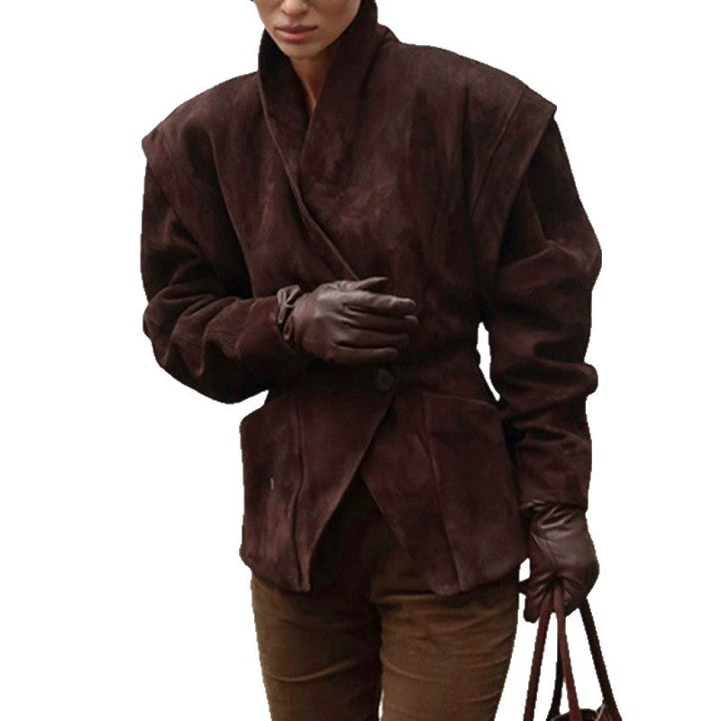 Women's Style Temperament Leisure Waist Trimming Early Autumn Stand Collar Blazers