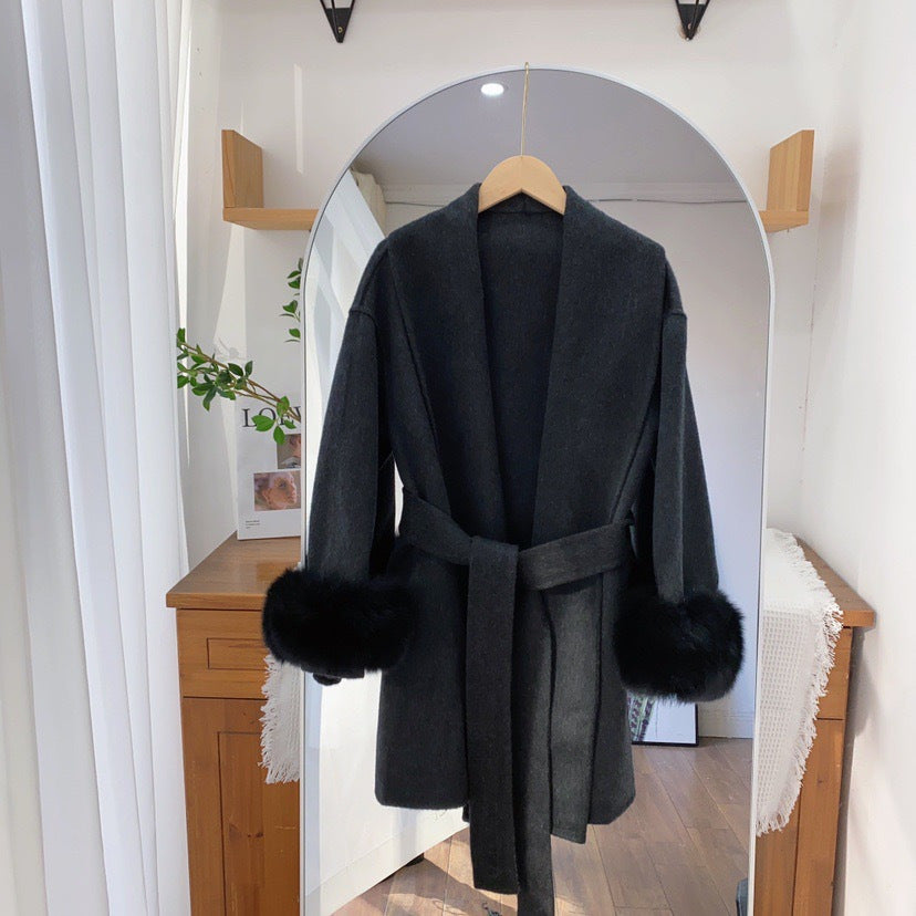 Women's Fox Fur Double-sided Wool Overcoat Winter Coats