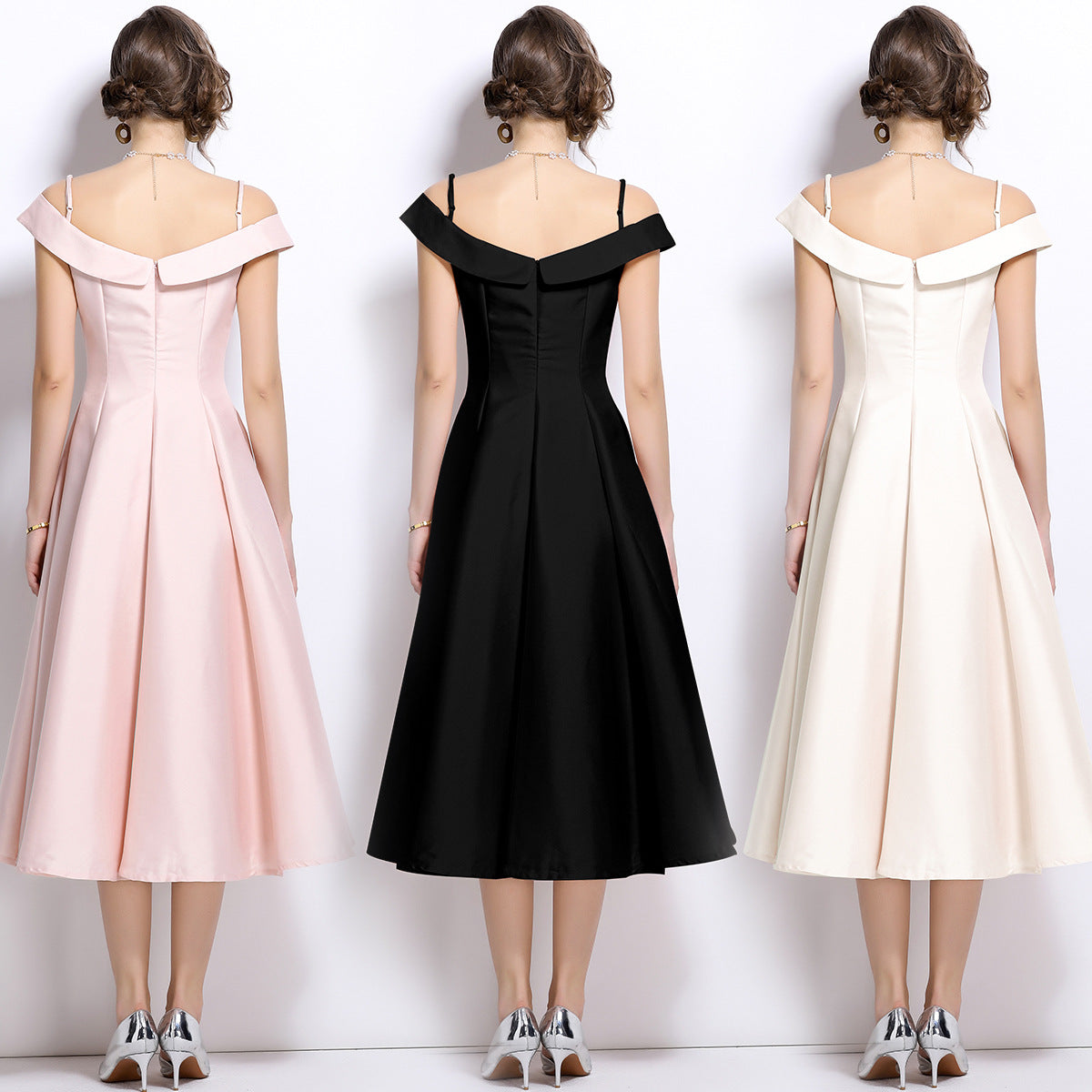 Women's Temperament Gold White Slip Dress High Sense Princess Dresses