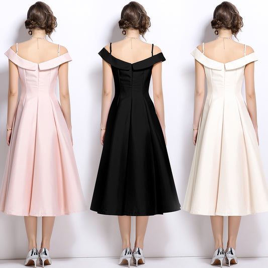 Women's Temperament Gold White Slip Dress High Sense Princess Dresses