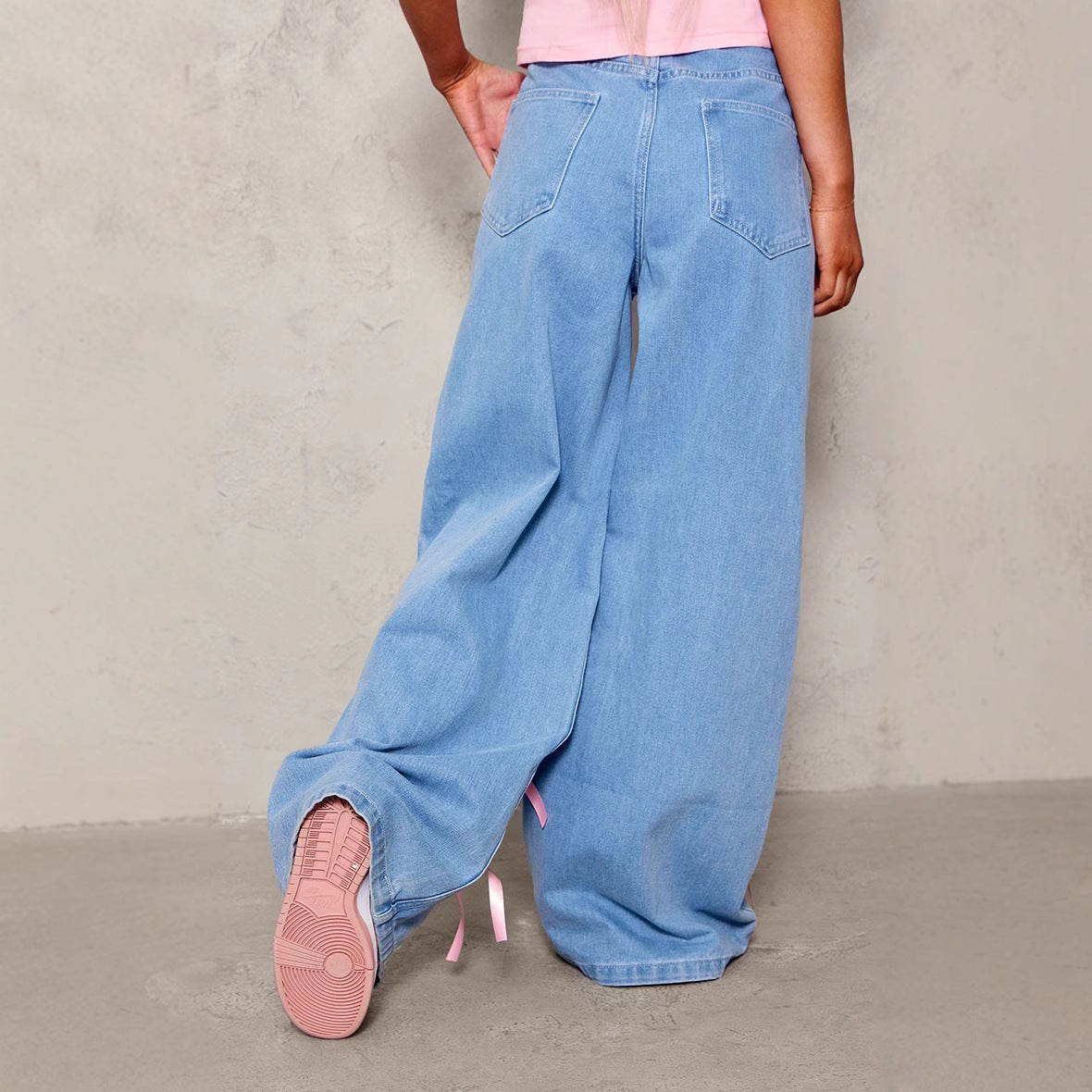 Women's Bow High Waist Wide Leg Street Jeans