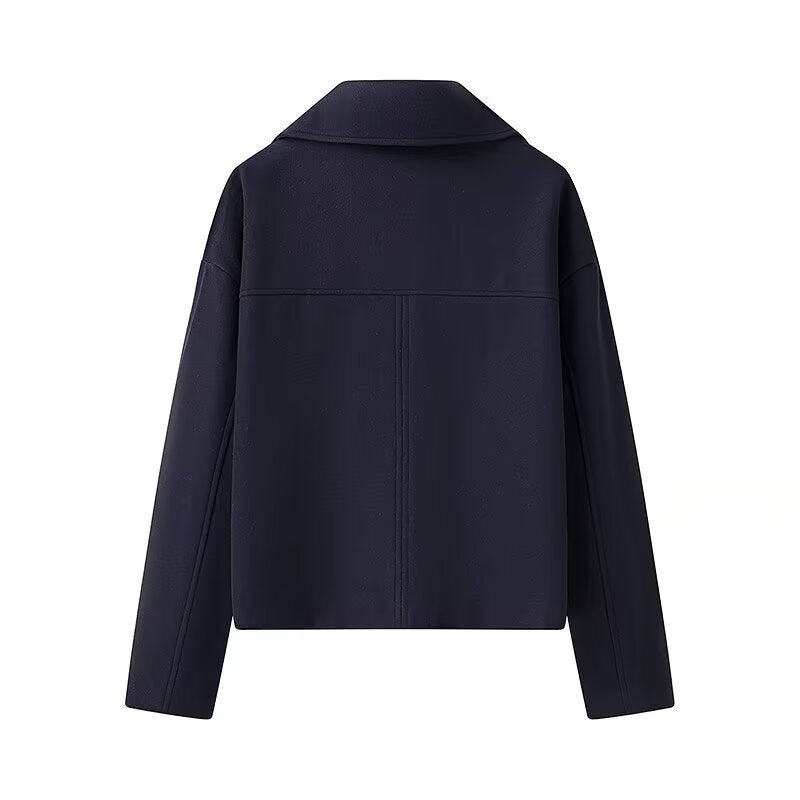 Women's Fashion Casual Polo Collar Double-breasted Woolen Coats