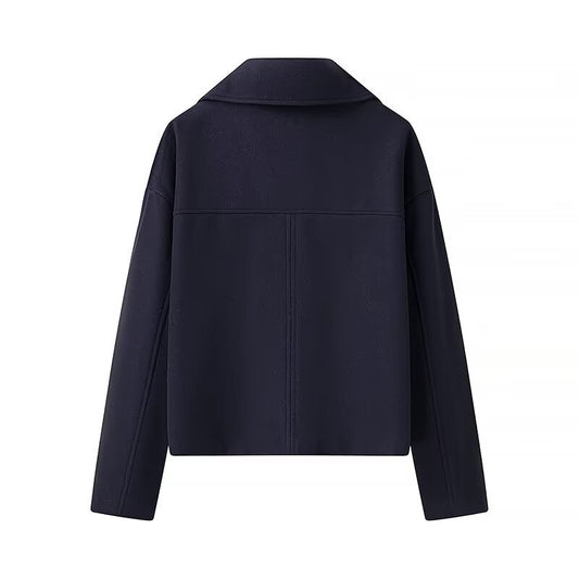 Women's Fashion Casual Polo Collar Double-breasted Woolen Coats
