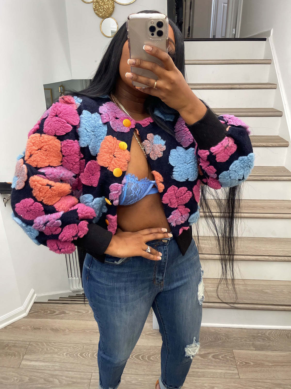 Retro Three-dimensional Flower Loose Temperament Single-breasted Cardigans