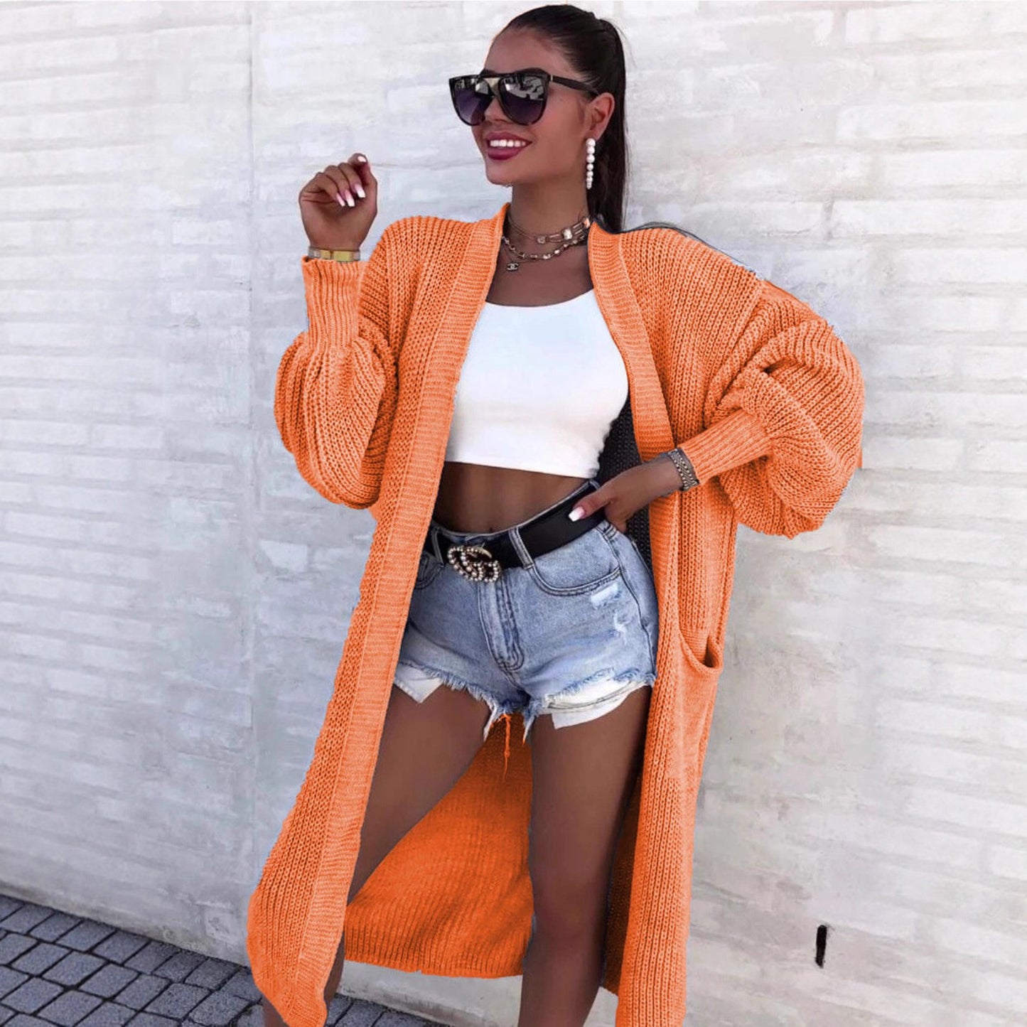 Women's Thick Needle Solid Color Large Long Knitwear