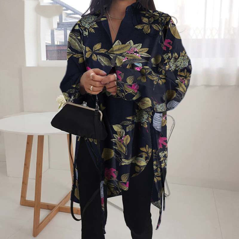 Loose Front Back Long Lace Up Blouses
