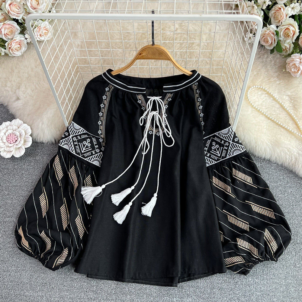 Retro Style Lantern Long Sleeve Loose Tops