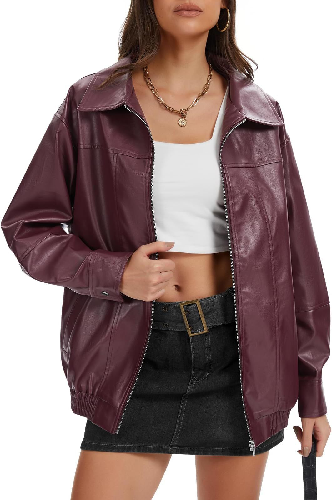 Pocket Loose Long Sleeve Leather Cool Jackets