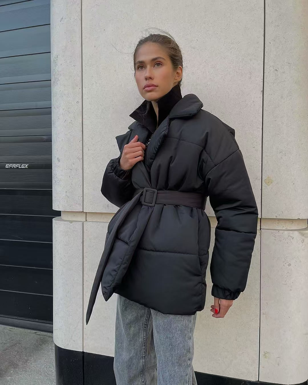 Women's Solid Color Long-sleeved Cotton Thickened Pocket Coats