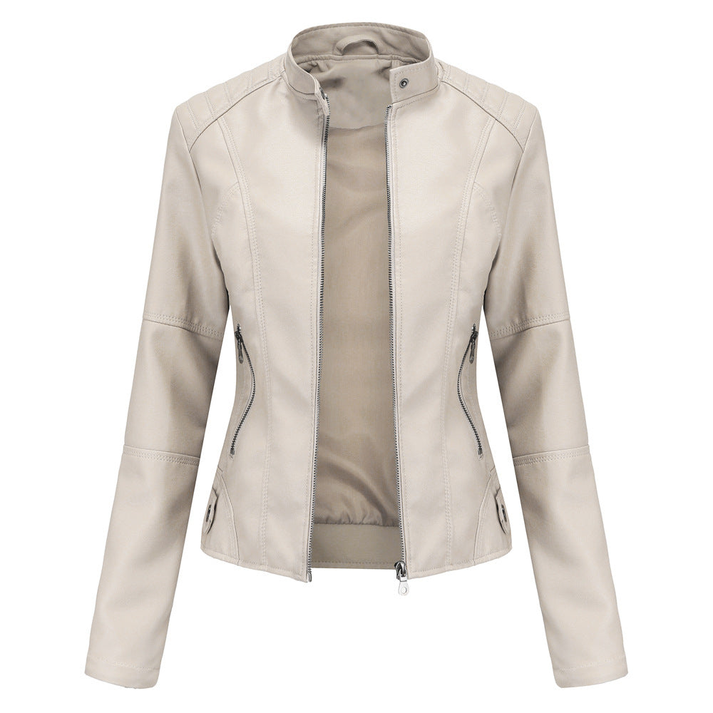 Women's European Leather Slim Thin Motorcycle Stand Jackets