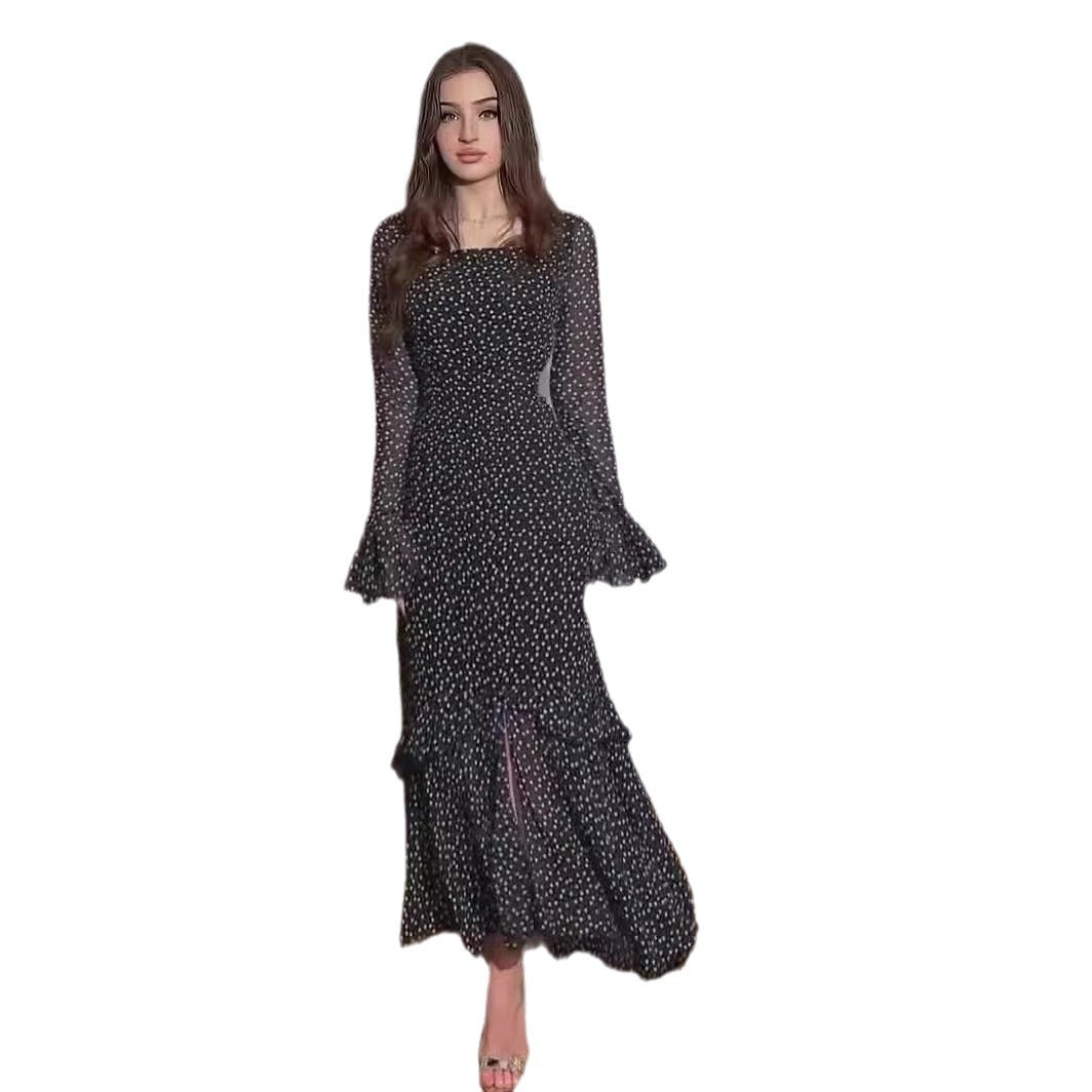 Chiffon Polka Dots Lotus Leaf Sleeve Dresses