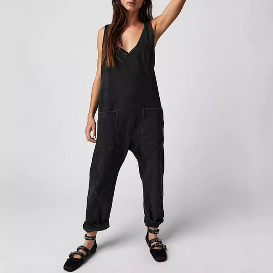 Women's Loose Dungarees Casual Overalls Denim Pants