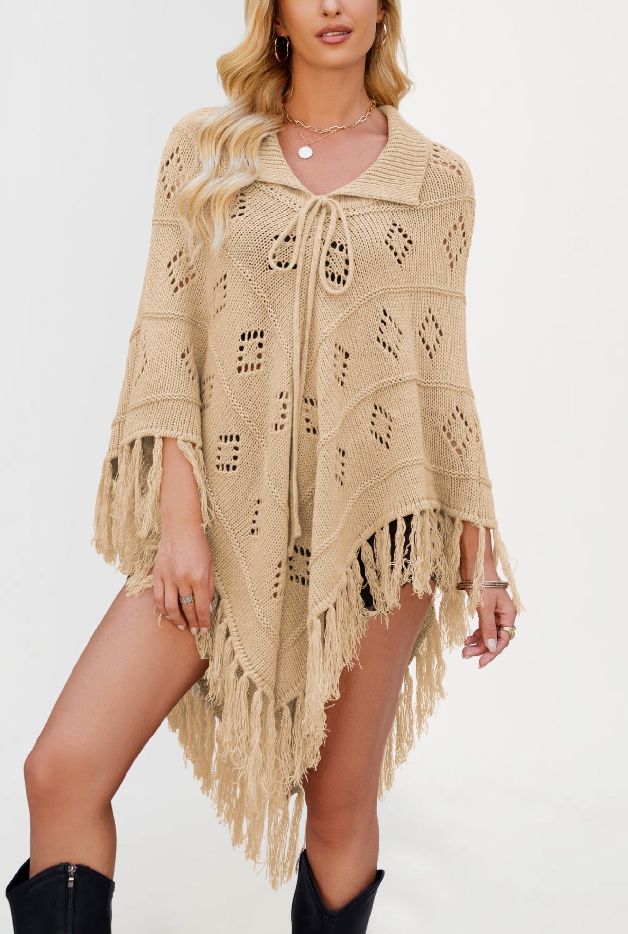 Women's Graceful Fashion Shawl Tassel Knitted Sweaters