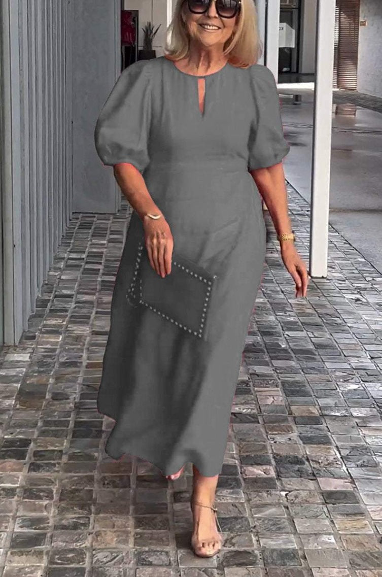 Women's Solid Color Loose-fitting Casual Puff Sleeve Dresses