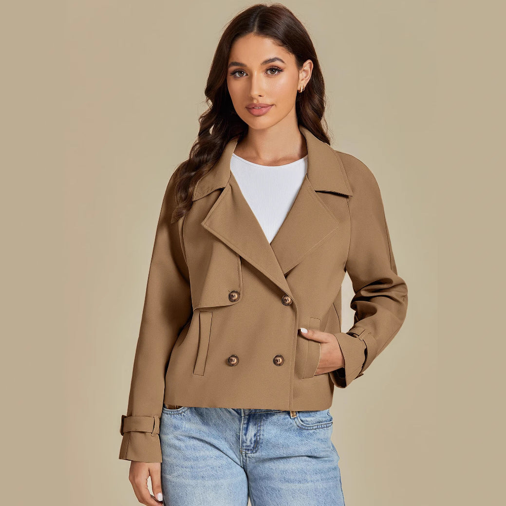 Women's Trench Long-sleeved Double-breasted Lapel Casual Coats