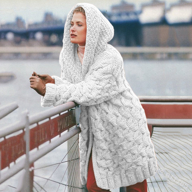 Women's Glamorous Twist Woven Thickened Hooded Knitwear