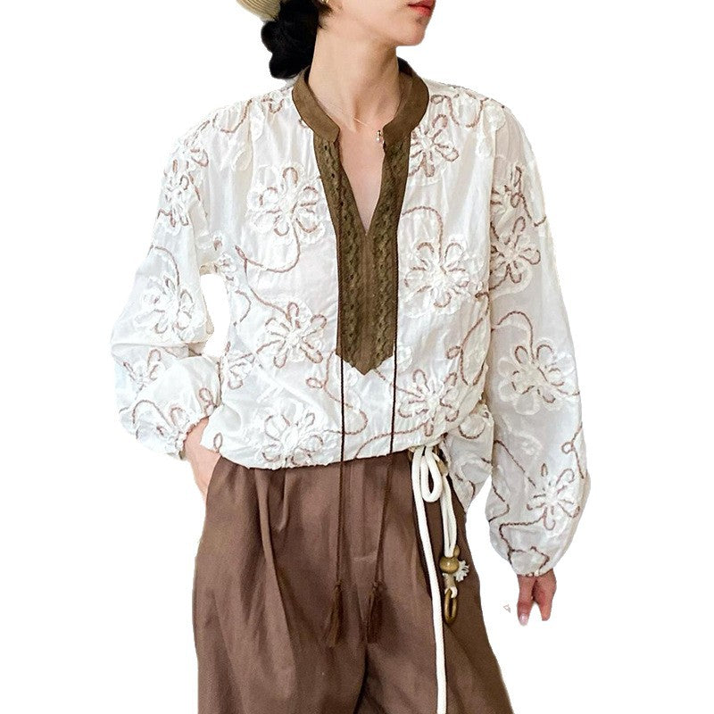 Women's Autumn Shirt Long Sleeve French Embroidery Blouses