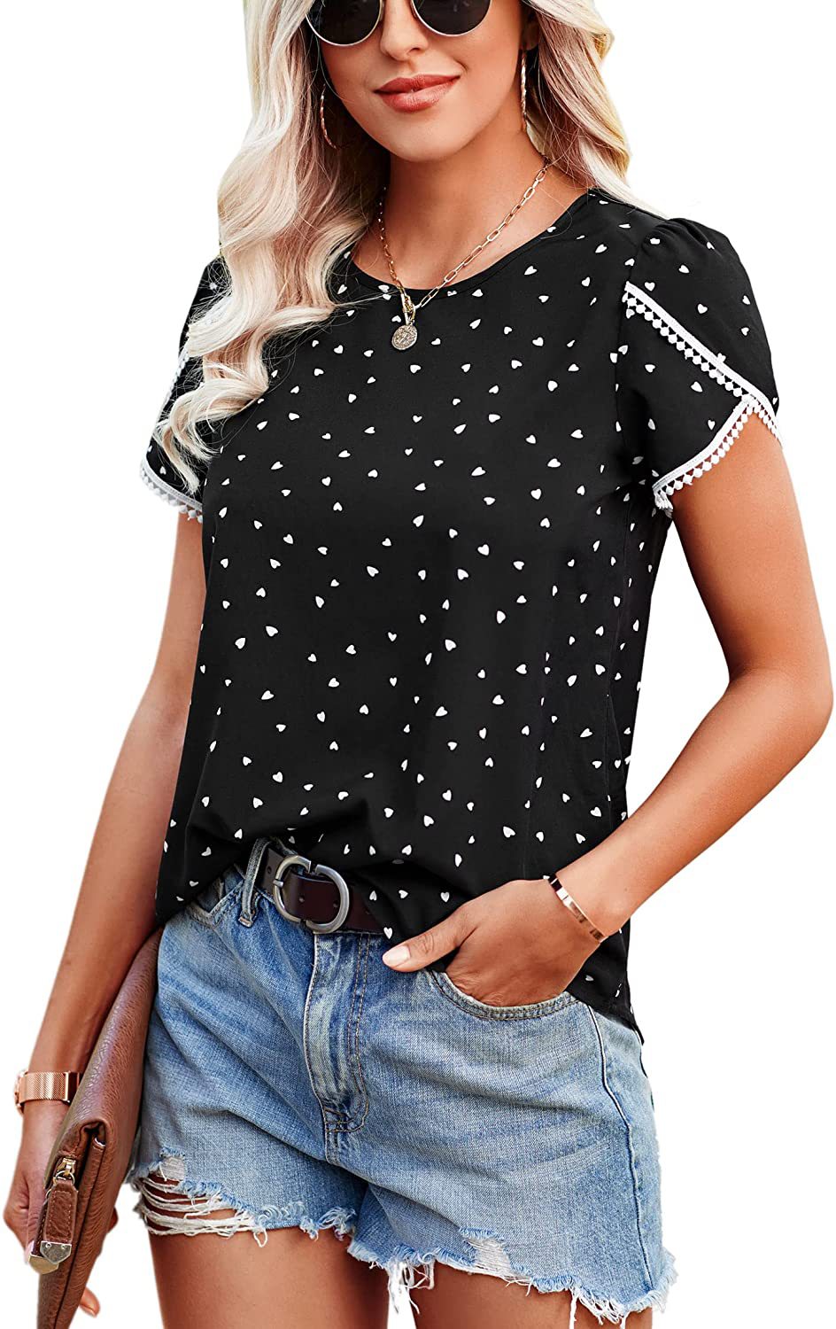Women's Lace Patchwork Short-sleeved T-shirt Bottoming Shirt Blouses