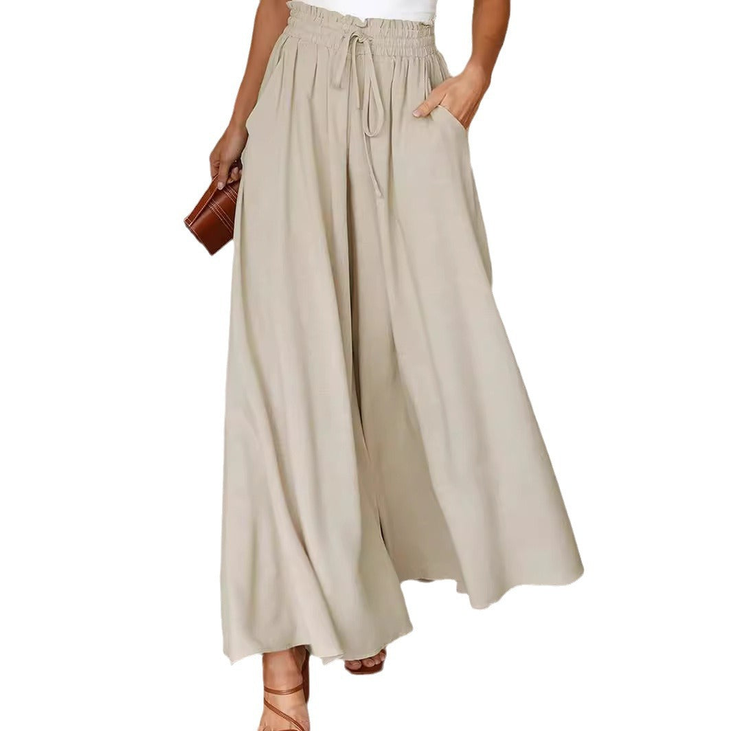 Women's Solid Color High Waist Drawstring Super Loose Flared Pants