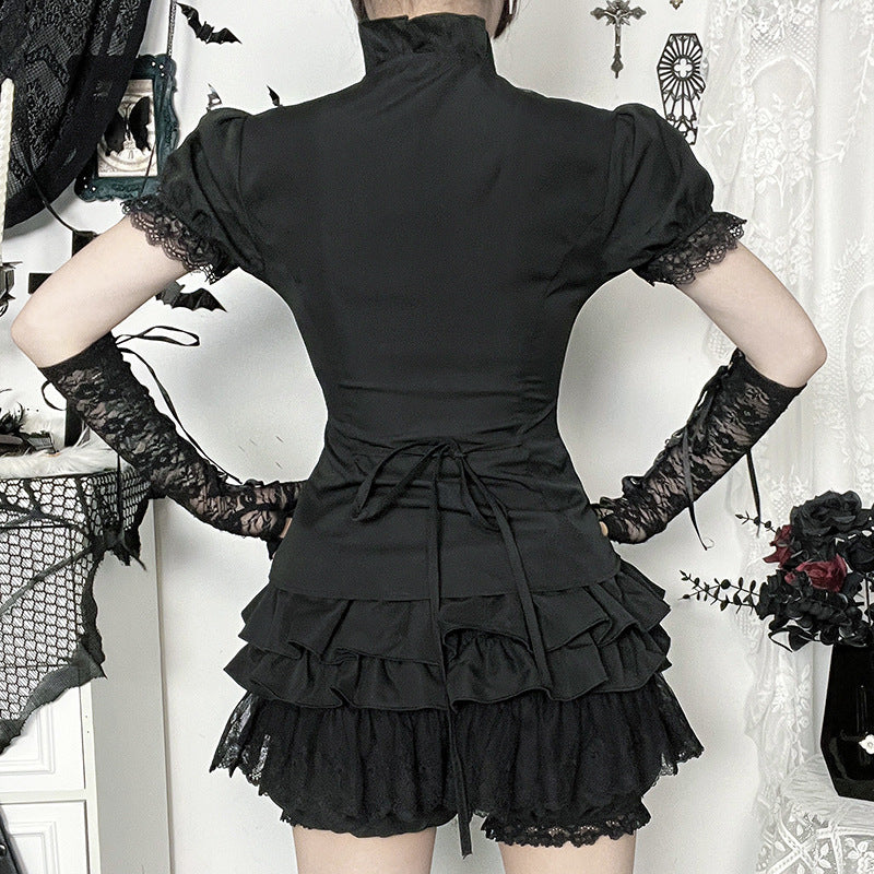 Women's Goth Style Sexy Lace Stitching Shirt Blouses
