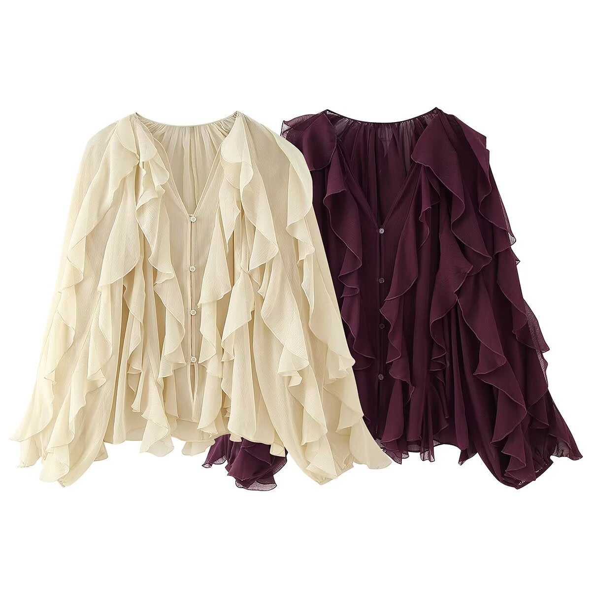 Women's Summer Fashion Laminated Ruffled Pleated Shirt Blouses