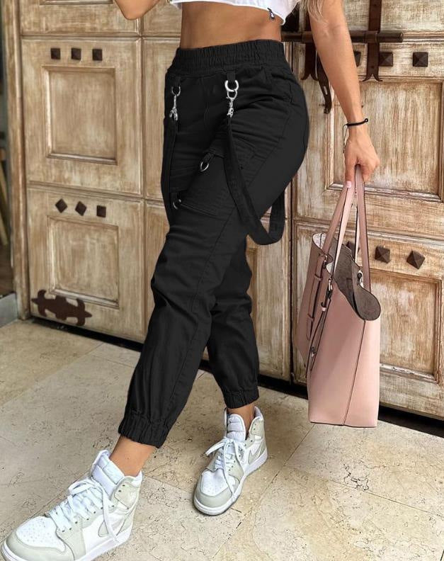 Women's American Retro Pink Figure Flattering Strap Pants