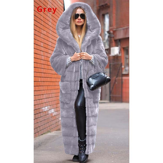 Women's Autumn Faux Fur Hooded Thickened Extended Coats