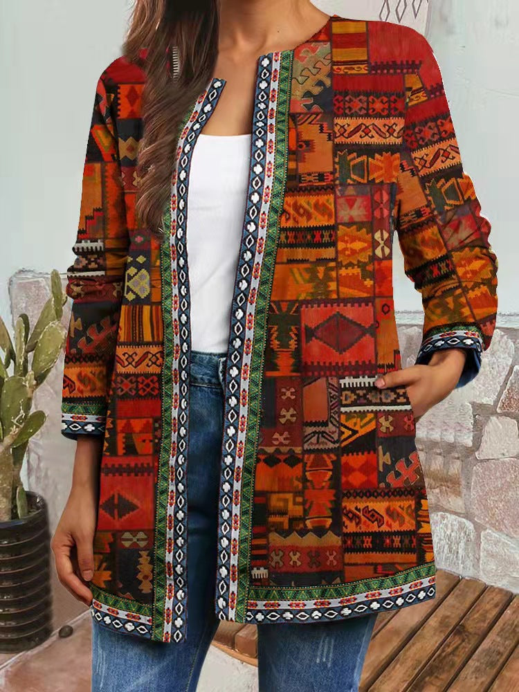 Women's Beautiful Retro Ethnic Print Clothes Cardigans